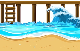 Wooden pier with ocean waves