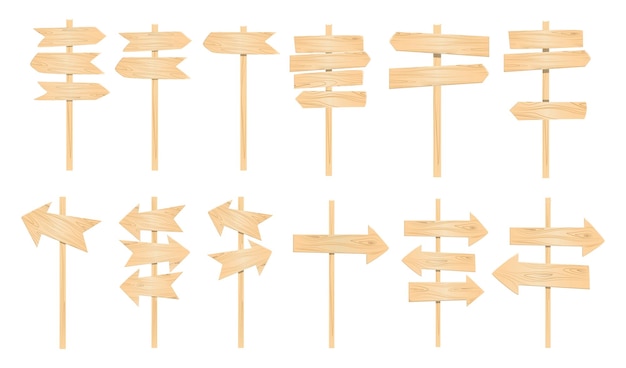 Free vector wooden pointers set on white background signposts banners and more