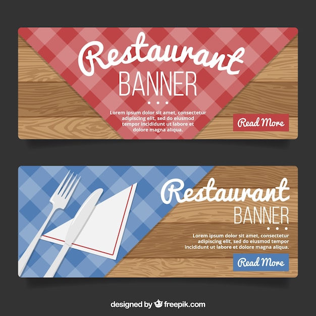 Free vector wooden restaurant banners