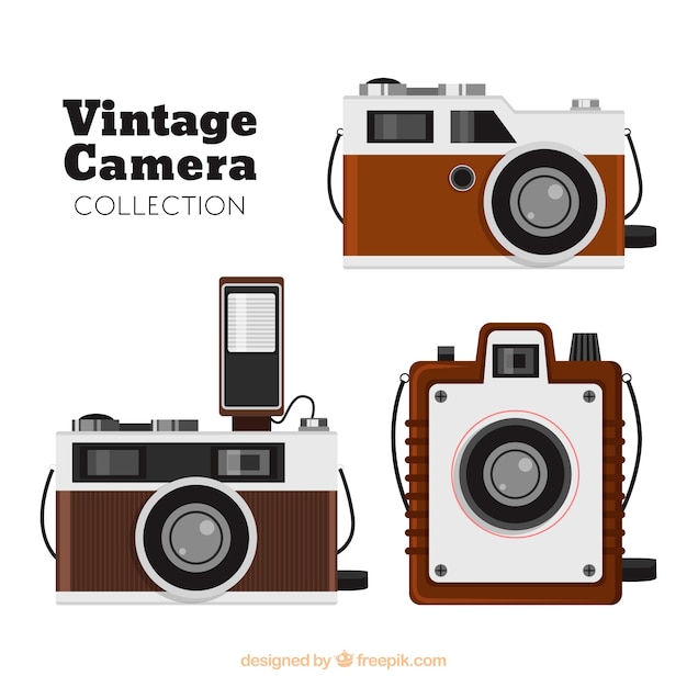 Wooden retro camera collection