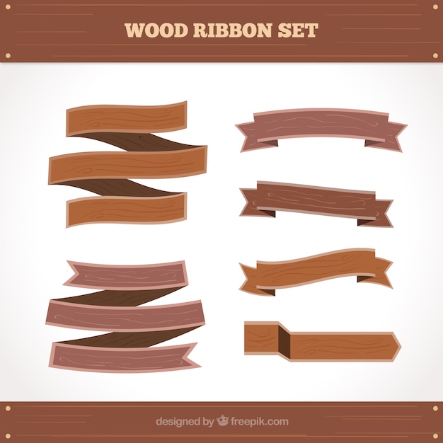 Wooden ribbons set in retro style