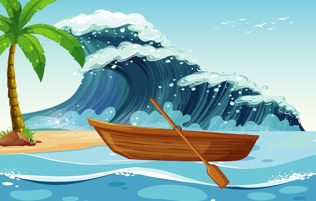 Free vector wooden rowboat at the beach