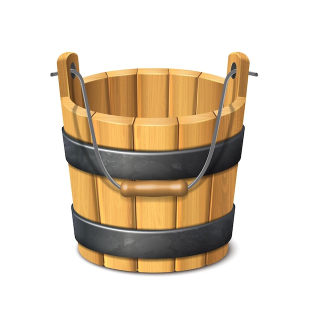 Wooden rustic bucket isolated on white