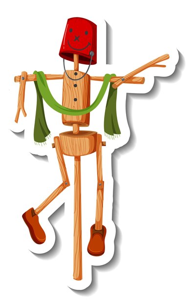 Wooden scarecrow in cartoon style