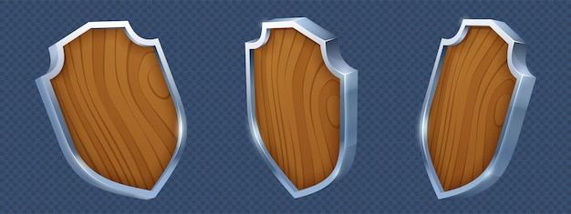 Free vector wooden shield with metal frame blank wood panel