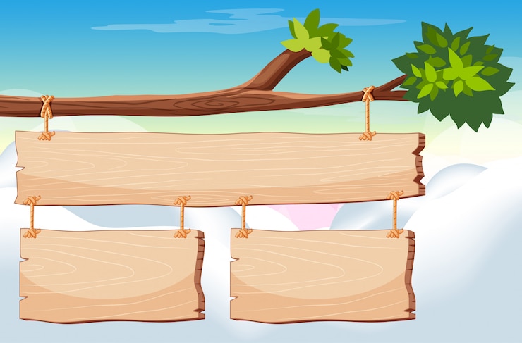 Free Vector wooden sign template with sky in