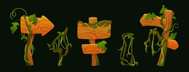 Free Vector wooden signboards with creeping liana vines