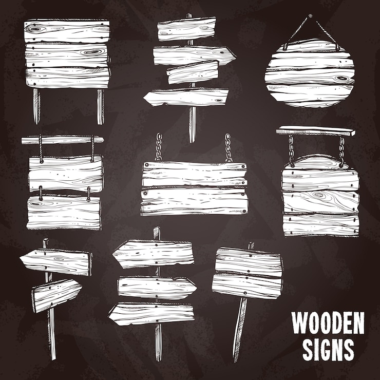 Free Vector wooden signs chalkboard style set 