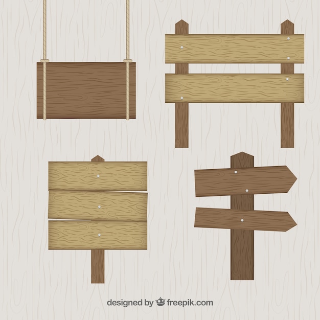 Free vector wooden signs set in flat design