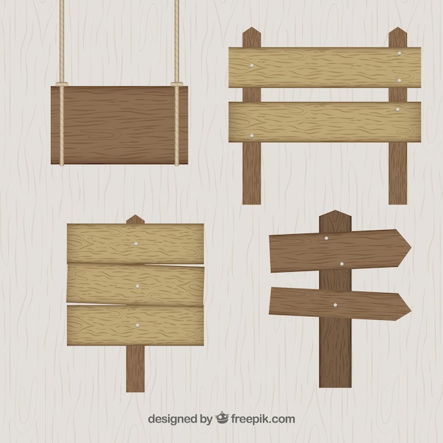 Wooden signs set in flat design