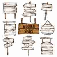 Free vector wooden signs sketch set