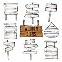 Free vector wooden signs sketch set