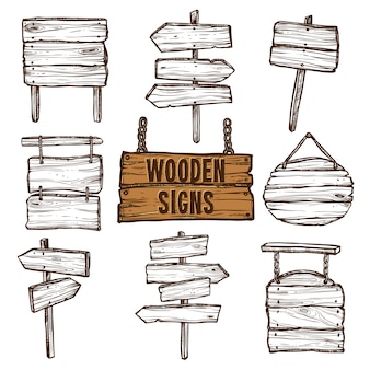 Wooden signs sketch set