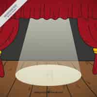 Free vector wooden stage background with red curtains