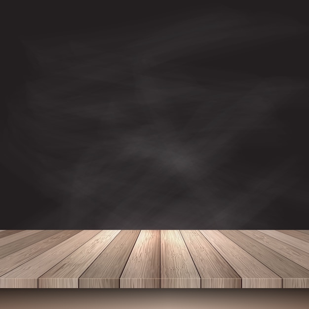 Wooden table on a black background