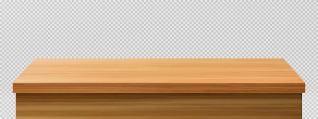 Передний план деревянного стола, вид спереди столешницы