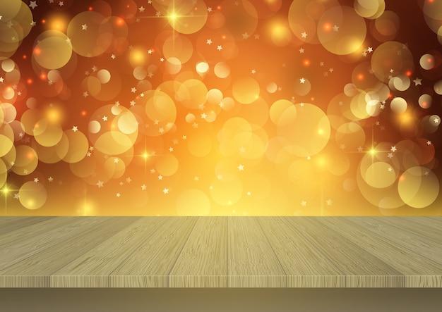 Бесплатное векторное изображение Деревянный стол с видом на рождественские огни боке