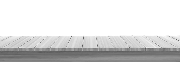 Wooden tabletop desk or shelf isolated on white background.