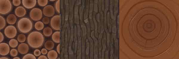 Free vector wooden textures for game tree bark woodpile cut