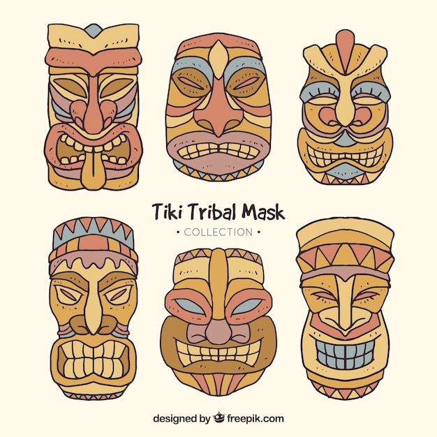 Free vector wooden tiki mask collection