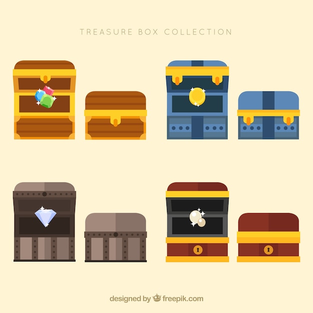 Free vector wooden treasure chest collection with flat design