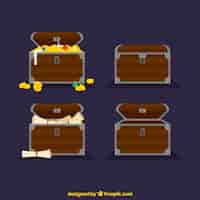 Free vector wooden treasure chest collection with flat design