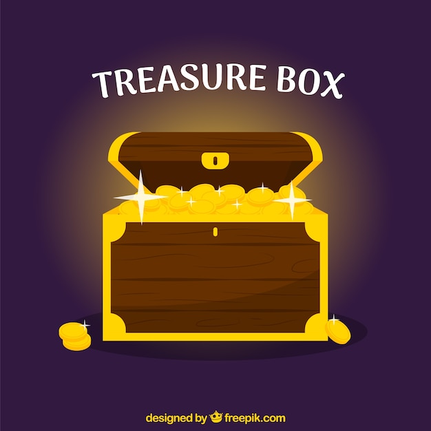 Wooden treasure chest with flat design