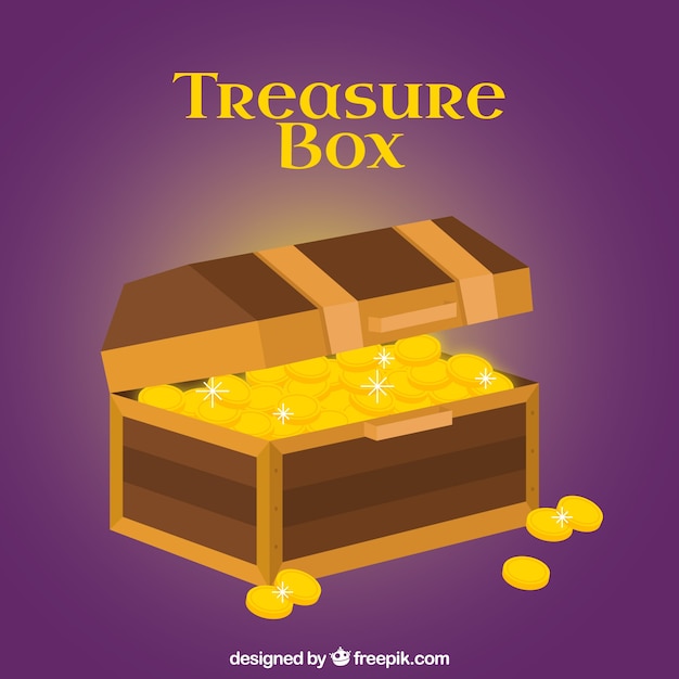 Free vector wooden treasure chest with flat design