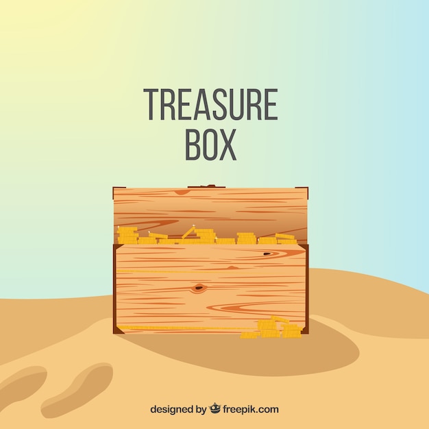 Wooden treasure chest with flat design