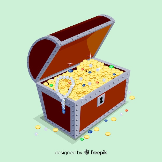 Free vector wooden treasure chest with flat design