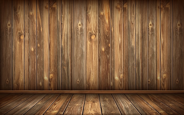 Vettore gratuito parete e pavimento in legno con superficie invecchiata, realistici