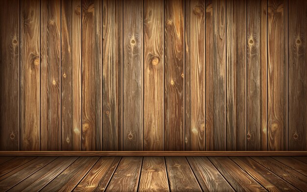 Wooden wall and floor with aged surface, realistic