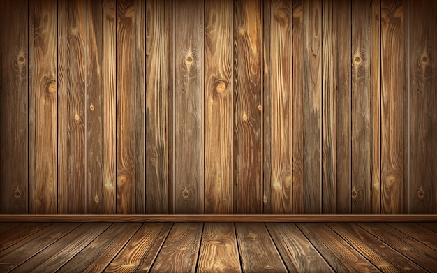 Wooden wall and floor with aged surface, realistic