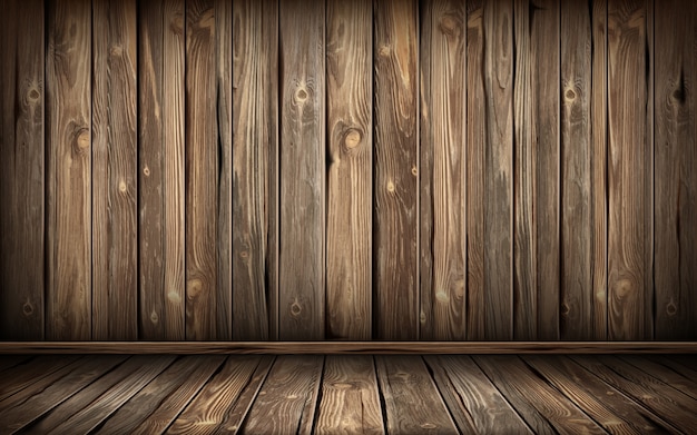 Free vector wooden wall and floor with aged surface, realistic