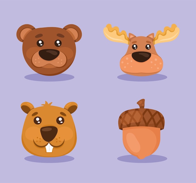 Woodland animals heads