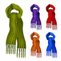 Vettore gratuito sciarpe a maglia in lana in diversi colori set di icone decorative