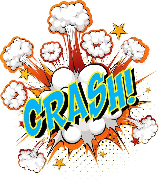 Word Crash on comic cloud explosion background