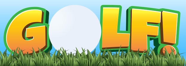 Word golf icon on green grass with golf ball