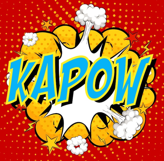 Бесплатное векторное изображение Слово kapow на фоне взрыва комического облака