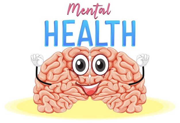 Free vector word mental health with human brain