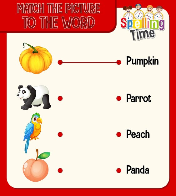 Word to picture matching worksheet for children