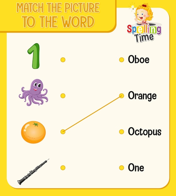 Word to picture matching worksheet for children