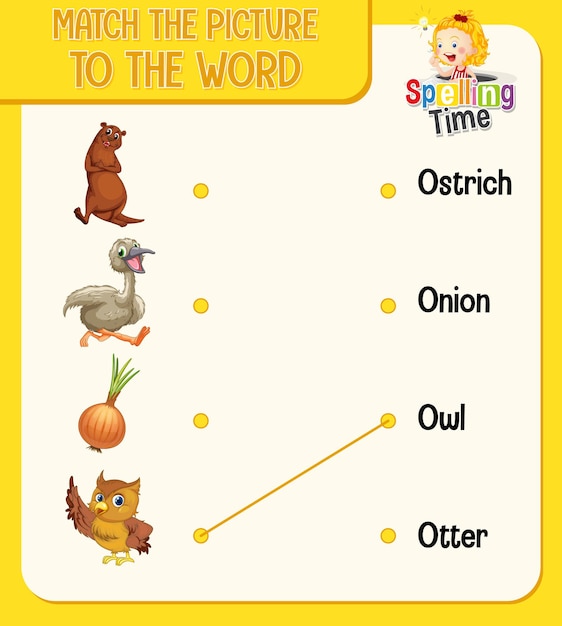 Word to picture matching worksheet for children