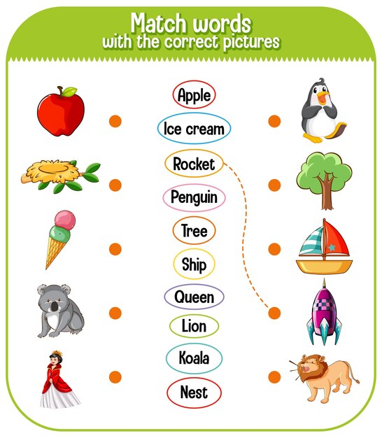 Word to picture matching worksheet for children