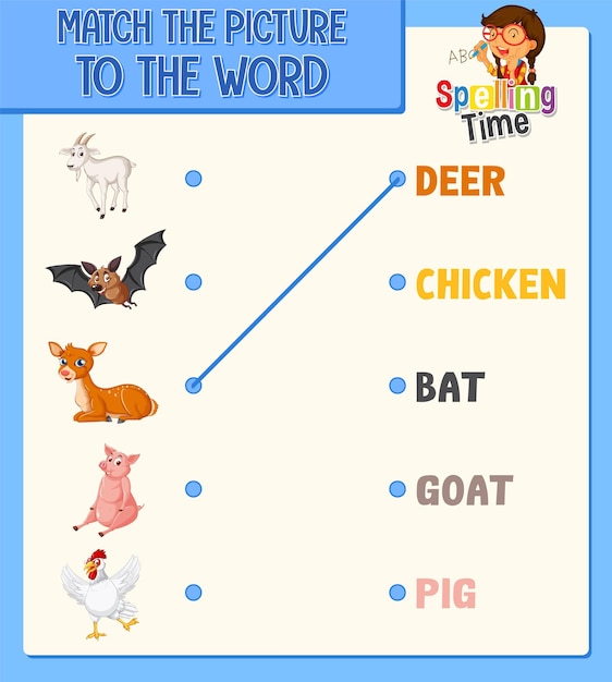 Word to picture matching worksheet for children