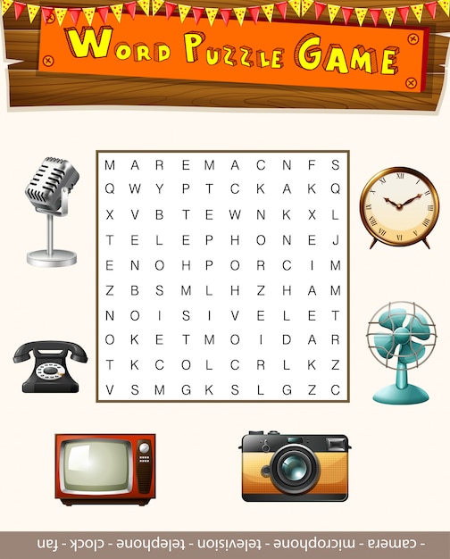 Free vector word puzzle game template with many objects