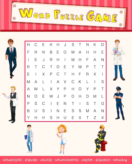 Free vector word puzzle game template with occupations