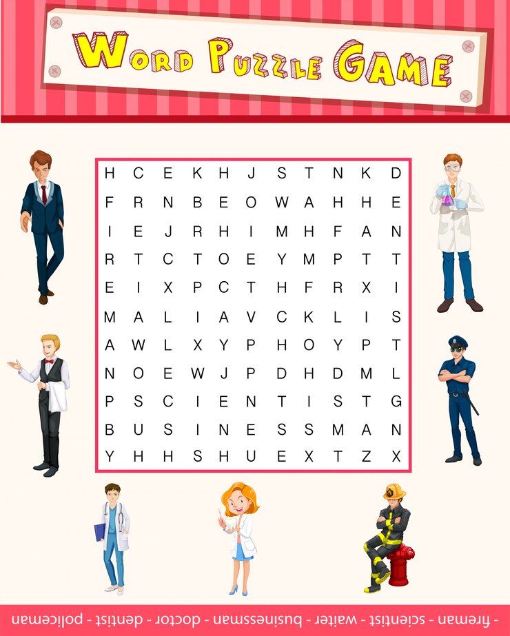 Free Vector word puzzle game template with occupations
