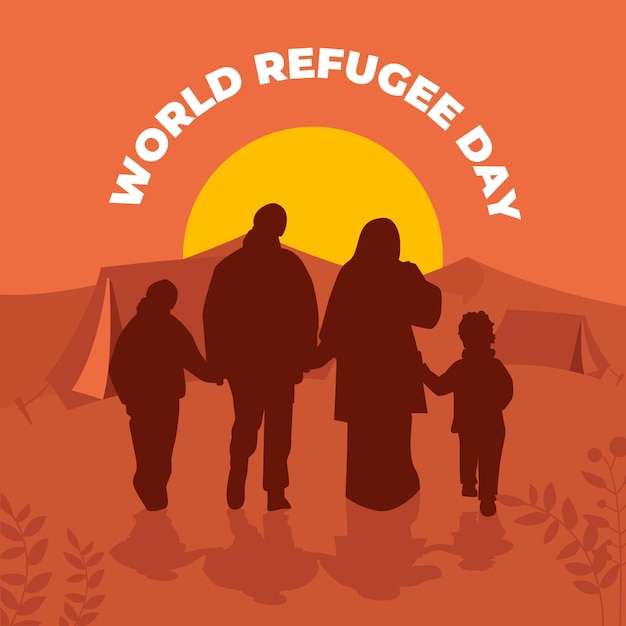 Word refugee day silhouettes concept