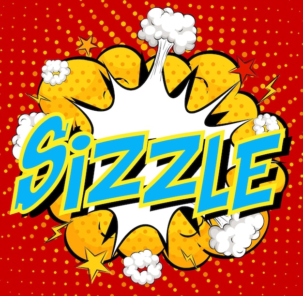 Free vector word sizzle on comic cloud explosion background